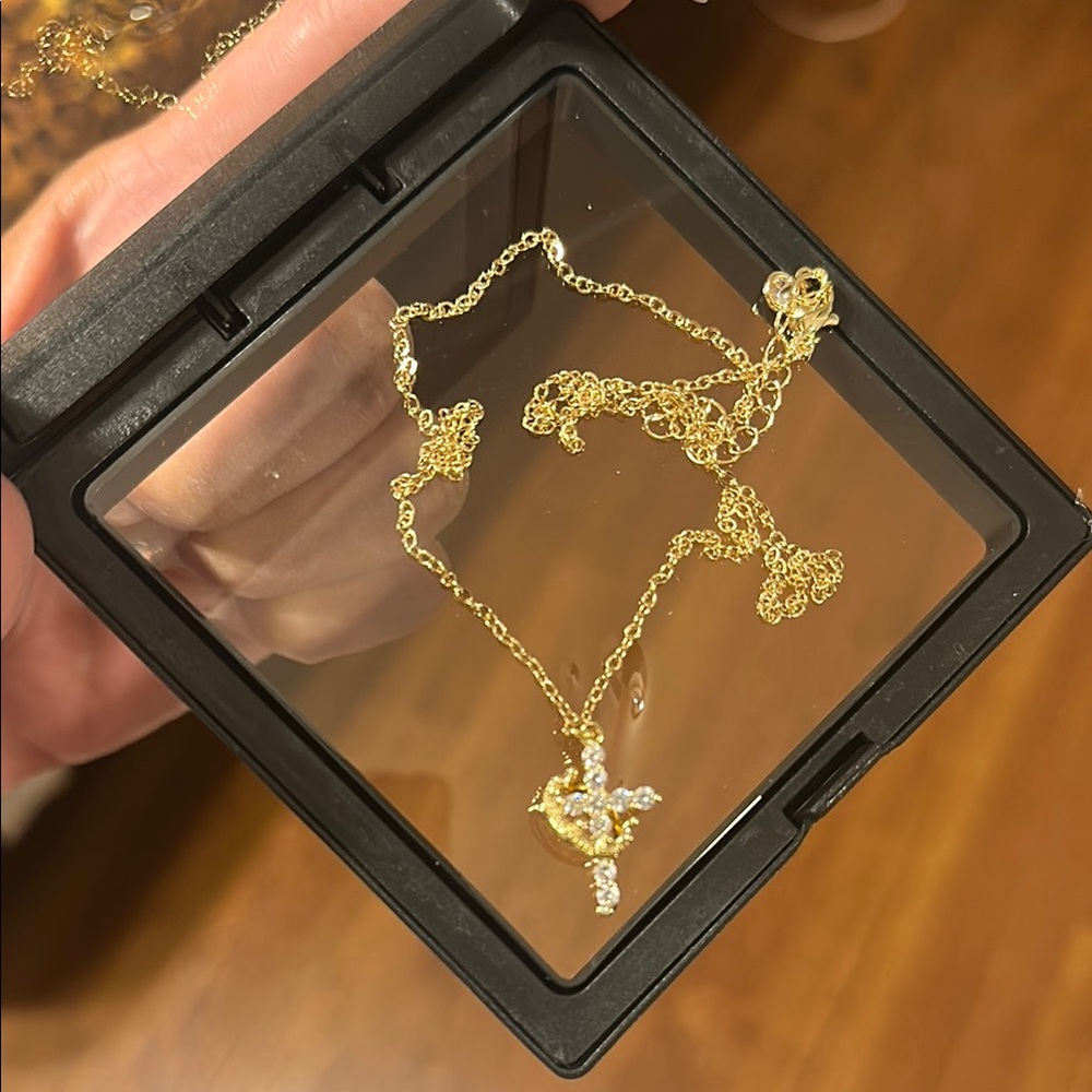 Crown and Cross Pendant Gold Necklace